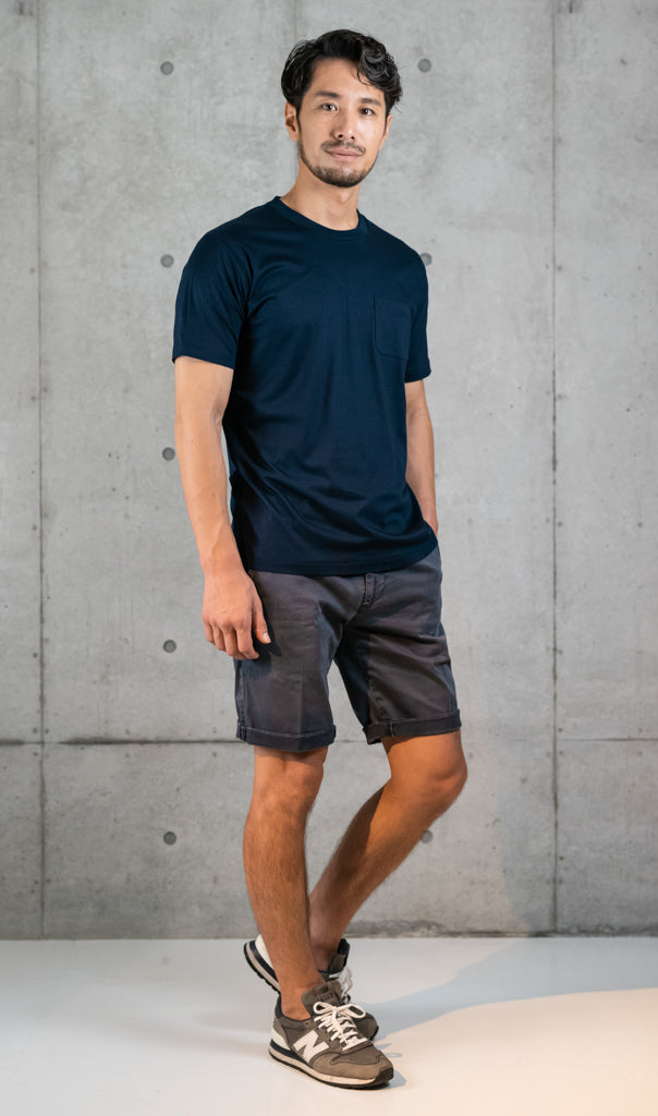 Pocket included Short Sleeve Slim Fit Crew Neck T-shirt 3-Toryu (Dark Navy)