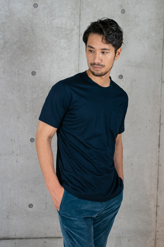 【ポケット付き】リヨセル  スリムフィット クラウドTシャツ(Dark Navy)